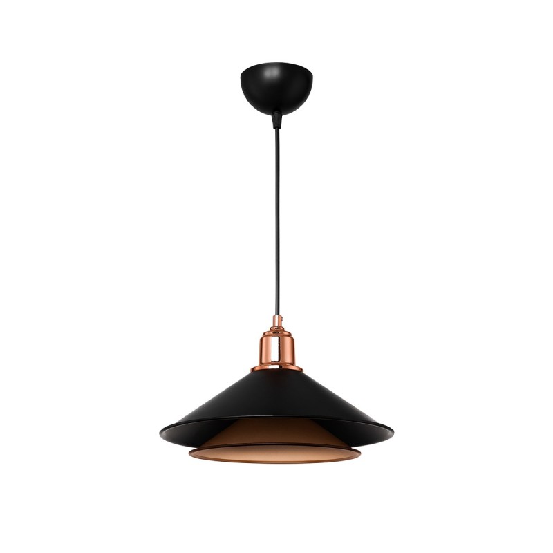 GloboStar® FERRO 203-0269 Μοντέρνο Κρεμαστό Φωτιστικό Καμπάνα Μονόφωτο 1 x E27 IP20 Μαύρο & Χάλκινο Πλαστικό - Μ30 x Π30 x Υ19cm