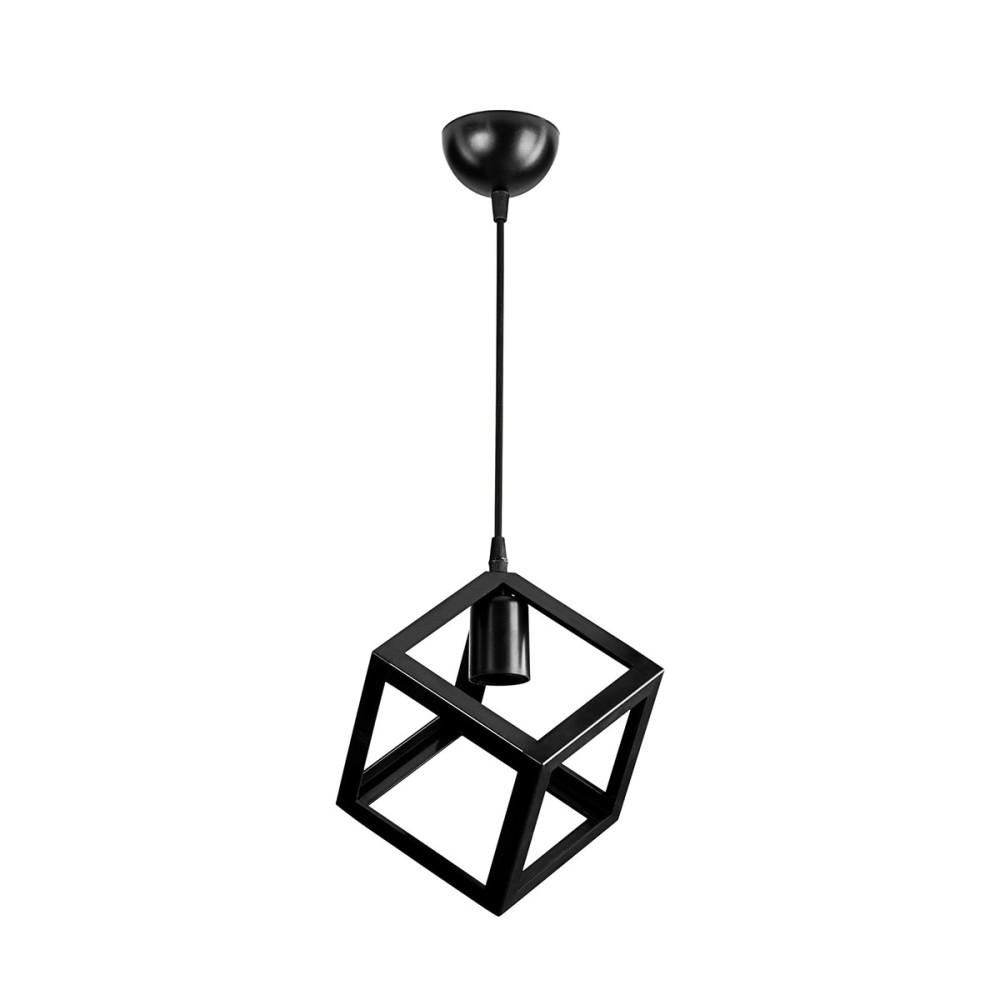 GloboStar® DISE 203-0274 Μοντέρνο Κρεμαστό Φωτιστικό Κύβος Μονόφωτο 1 x E27 IP20 Μαύρο Πλαστικό - Μ22 x Π22 x Υ24cm