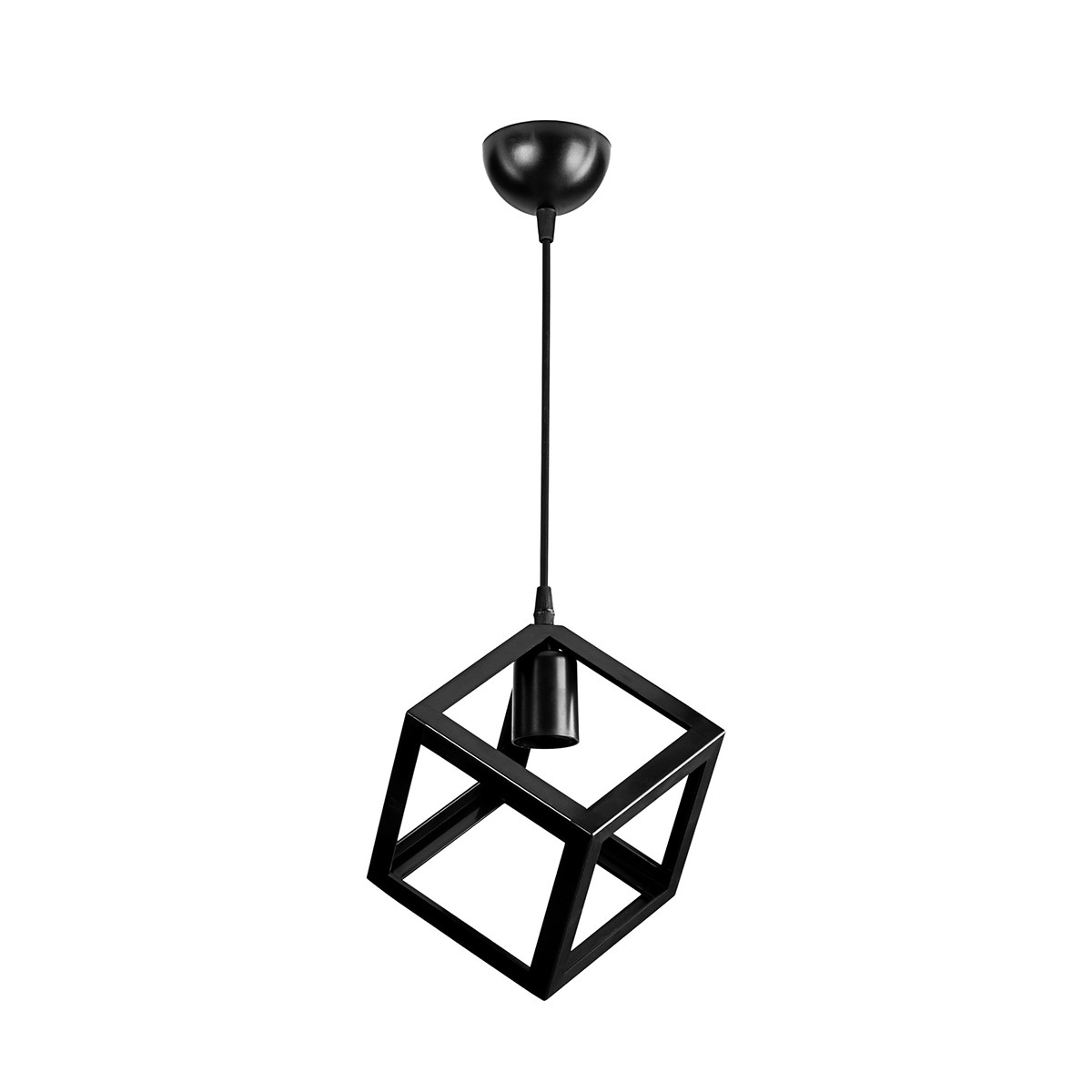 GloboStar® DISE 203-0274 Μοντέρνο Κρεμαστό Φωτιστικό Κύβος Μονόφωτο 1 x E27 IP20 Μαύρο Πλαστικό - Μ22 x Π22 x Υ24cm