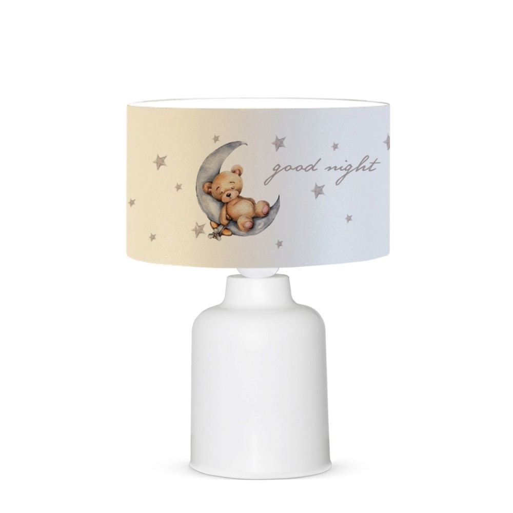 GloboStar® MOON 204-0023 Παιδικό Eπιτραπέζιο Φωτιστικό Πορτατίφ Μονόφωτο 1 x E27 IP20 Πολύχρωμο Ύφασμα με Λευκό Πλαστικό - Μ24 x Π24 x Υ32cm