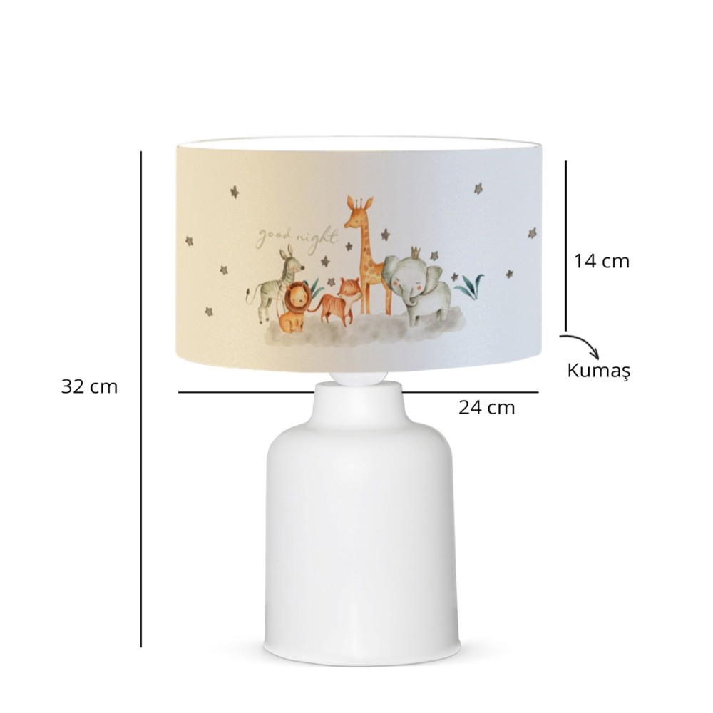 GloboStar® GIRAFFE 204-0026 Παιδικό Eπιτραπέζιο Φωτιστικό Πορτατίφ Μονόφωτο 1 x E27 IP20 Πολύχρωμο Ύφασμα με Λευκό Πλαστικό - Μ24 x Π24 x Υ32cm