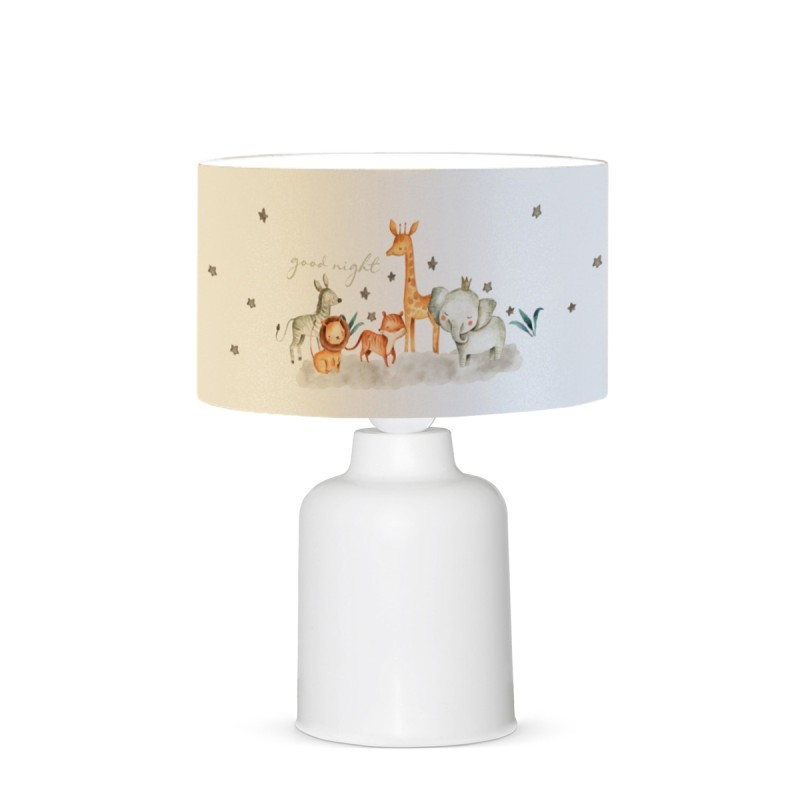 GloboStar® GIRAFFE 204-0026 Παιδικό Eπιτραπέζιο Φωτιστικό Πορτατίφ Μονόφωτο 1 x E27 IP20 Πολύχρωμο Ύφασμα με Λευκό Πλαστικό - Μ24 x Π24 x Υ32cm