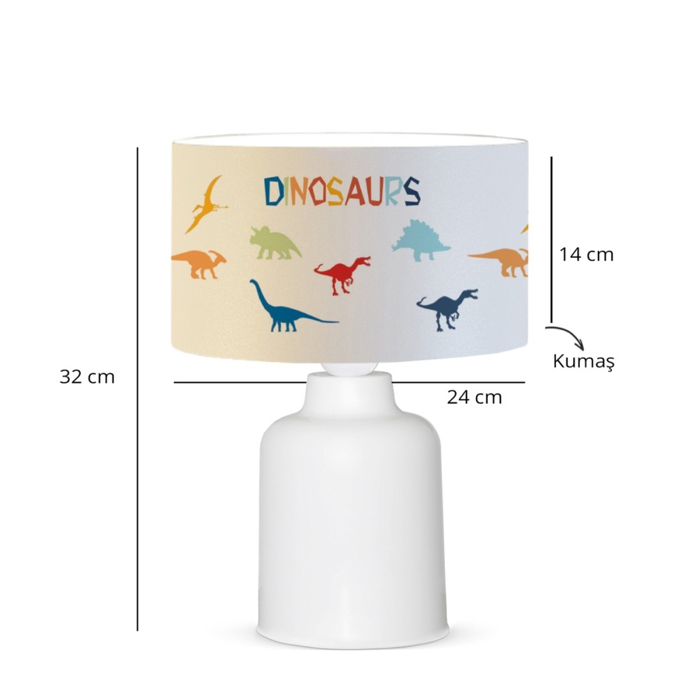 GloboStar® DINO 204-0028 Παιδικό Eπιτραπέζιο Φωτιστικό Πορτατίφ Μονόφωτο 1 x E27 IP20 Πολύχρωμο Ύφασμα με Λευκό Πλαστικό - Μ24 x Π24 x Υ32cm