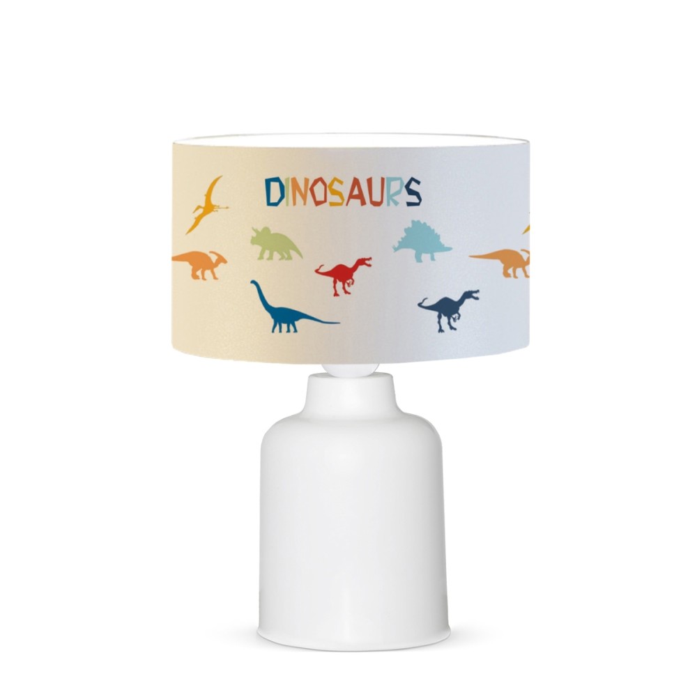 GloboStar® DINO 204-0028 Παιδικό Eπιτραπέζιο Φωτιστικό Πορτατίφ Μονόφωτο 1 x E27 IP20 Πολύχρωμο Ύφασμα με Λευκό Πλαστικό - Μ24 x Π24 x Υ32cm