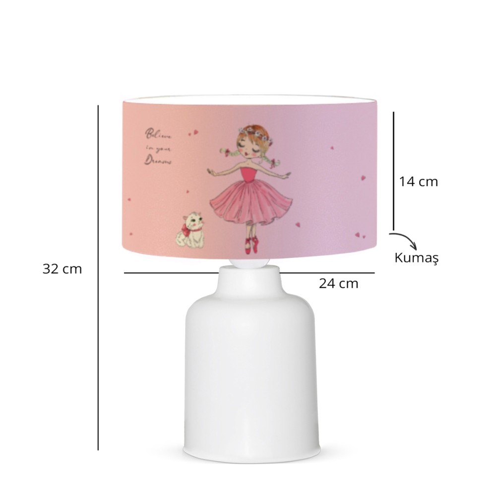 GloboStar® BALLERINA 204-0029 Παιδικό Eπιτραπέζιο Φωτιστικό Πορτατίφ Μονόφωτο 1 x E27 IP20 Πολύχρωμο Ύφασμα με Λευκό Πλαστικό - Μ24 x Π24 x Υ32cm