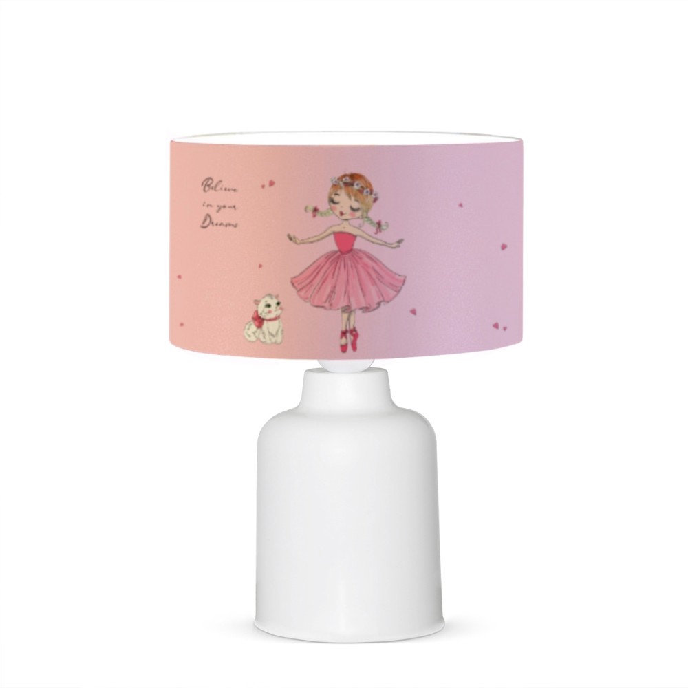 GloboStar® BALLERINA 204-0029 Παιδικό Eπιτραπέζιο Φωτιστικό Πορτατίφ Μονόφωτο 1 x E27 IP20 Πολύχρωμο Ύφασμα με Λευκό Πλαστικό - Μ24 x Π24 x Υ32cm