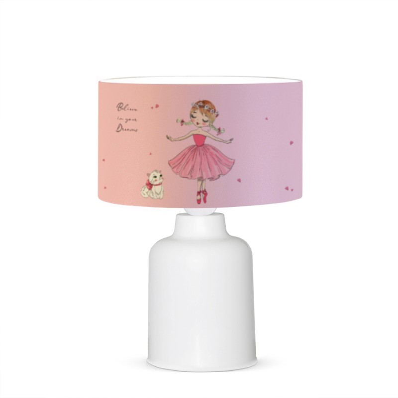 GloboStar® BALLERINA 204-0029 Παιδικό Eπιτραπέζιο Φωτιστικό Πορτατίφ Μονόφωτο 1 x E27 IP20 Πολύχρωμο Ύφασμα με Λευκό Πλαστικό - Μ24 x Π24 x Υ32cm