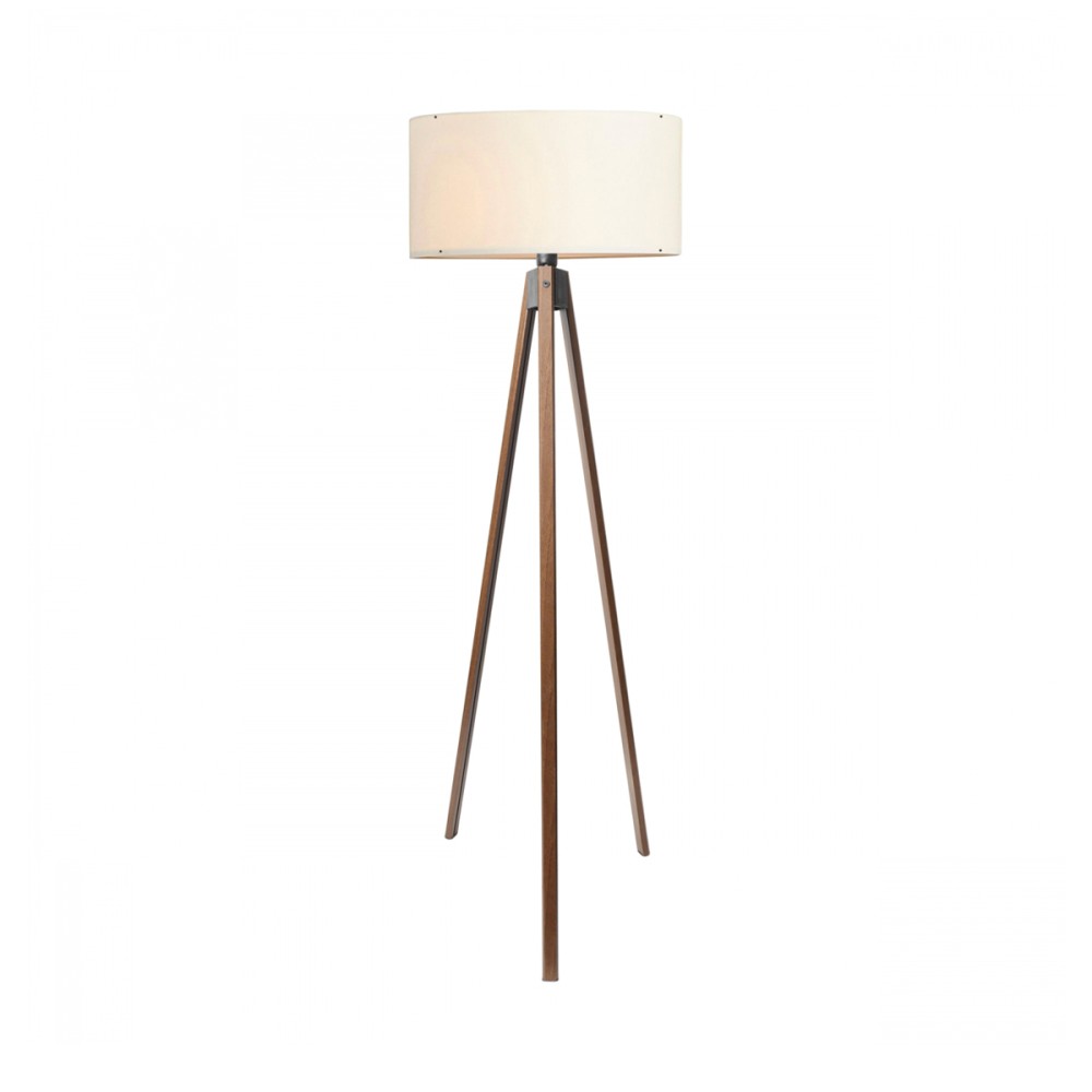 GloboStar® SAGA 204-0031 Μοντέρνο Eπιδαπέδιο Φωτιστικό Μονόφωτο 1 x E27 IP20 Καφέ Ξύλο με Μπεζ Ύφασμα - Μ38 x Π38 x Υ140cm