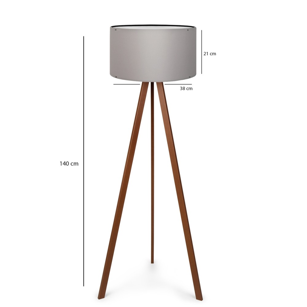 GloboStar® SAGA 204-0036 Μοντέρνο Eπιδαπέδιο Φωτιστικό Μονόφωτο 1 x E27 IP20 Καφέ Ξύλο με Γκρι Ύφασμα - Μ38 x Π38 x Υ140cm