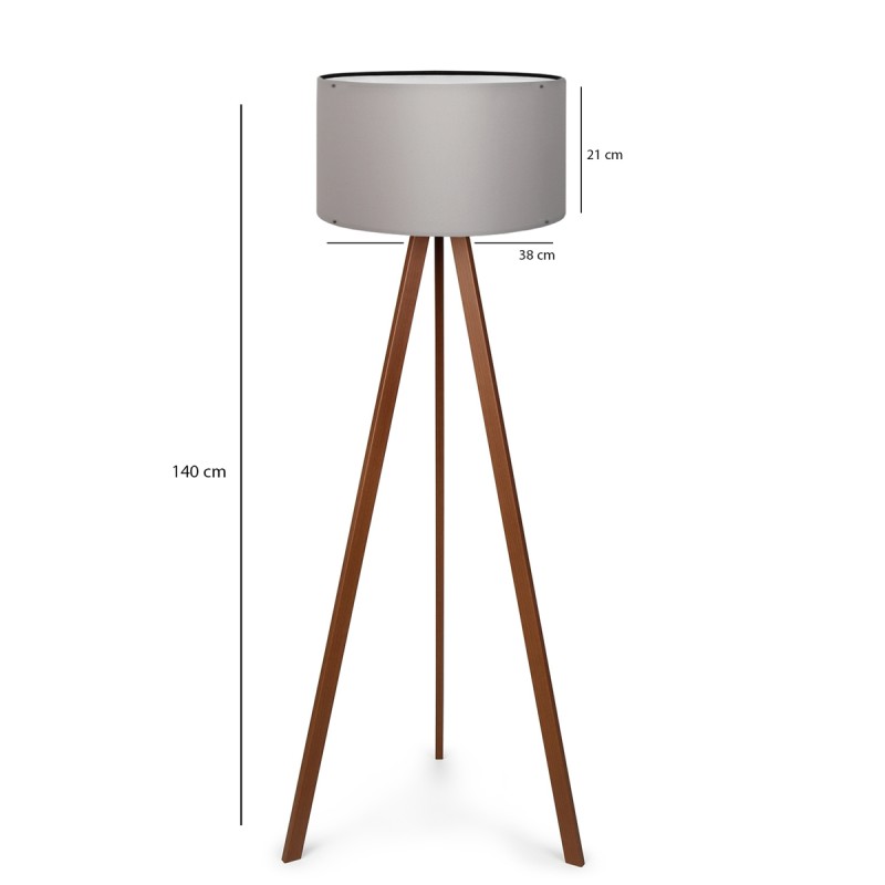 GloboStar® SAGA 204-0036 Μοντέρνο Eπιδαπέδιο Φωτιστικό Μονόφωτο 1 x E27 IP20 Καφέ Ξύλο με Γκρι Ύφασμα - Μ38 x Π38 x Υ140cm