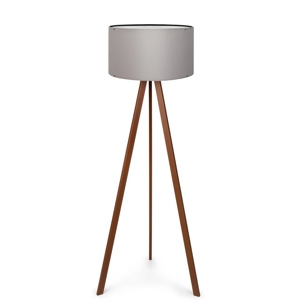GloboStar® SAGA 204-0036 Μοντέρνο Eπιδαπέδιο Φωτιστικό Μονόφωτο 1 x E27 IP20 Καφέ Ξύλο με Γκρι Ύφασμα - Μ38 x Π38 x Υ140cm