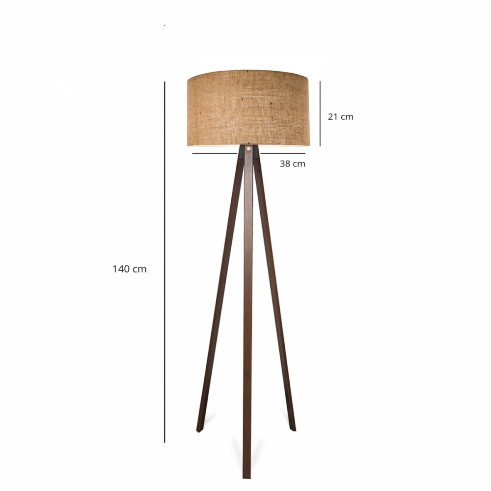 GloboStar® SAGA 204-0037 Μοντέρνο Eπιδαπέδιο Φωτιστικό Μονόφωτο 1 x E27 IP20 Καφέ Ξύλο με Mπεζ Ύφασμα - Μ38 x Π38 x Υ140cm