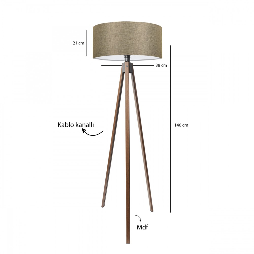 GloboStar® SAGA 204-0039 Μοντέρνο Eπιδαπέδιο Φωτιστικό Μονόφωτο 1 x E27 IP20 Καφέ Ξύλο με Μπεζ Ύφασμα - Μ38 x Π38 x Υ140cm