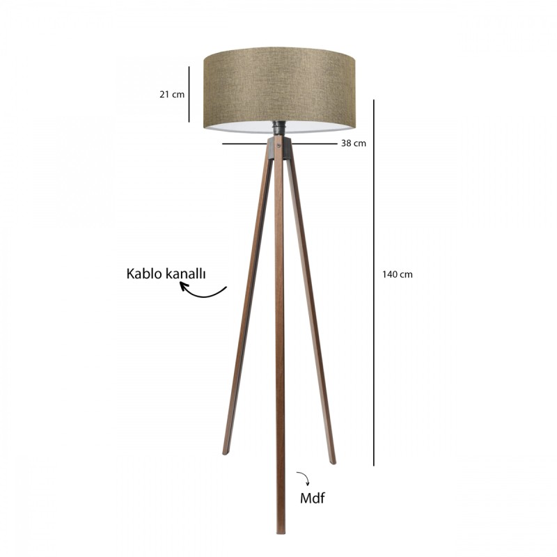 GloboStar® SAGA 204-0039 Μοντέρνο Eπιδαπέδιο Φωτιστικό Μονόφωτο 1 x E27 IP20 Καφέ Ξύλο με Μπεζ Ύφασμα - Μ38 x Π38 x Υ140cm