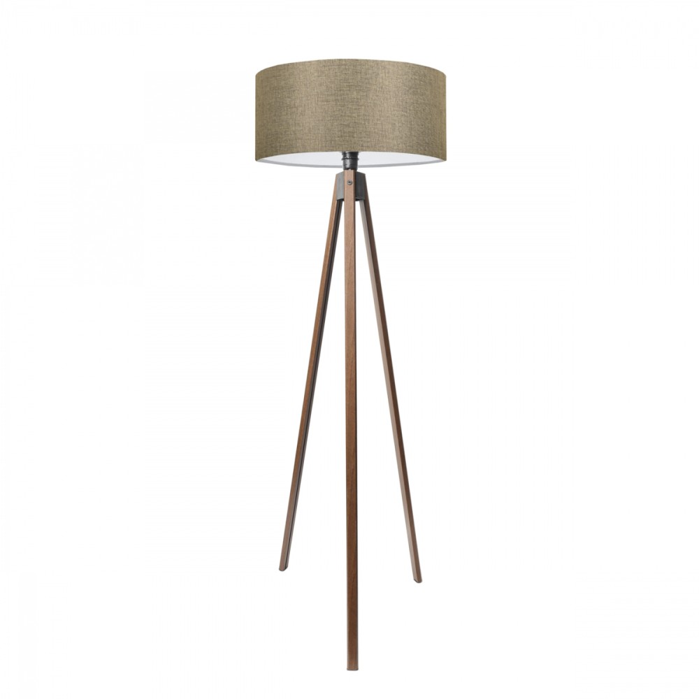 GloboStar® SAGA 204-0039 Μοντέρνο Eπιδαπέδιο Φωτιστικό Μονόφωτο 1 x E27 IP20 Καφέ Ξύλο με Μπεζ Ύφασμα - Μ38 x Π38 x Υ140cm