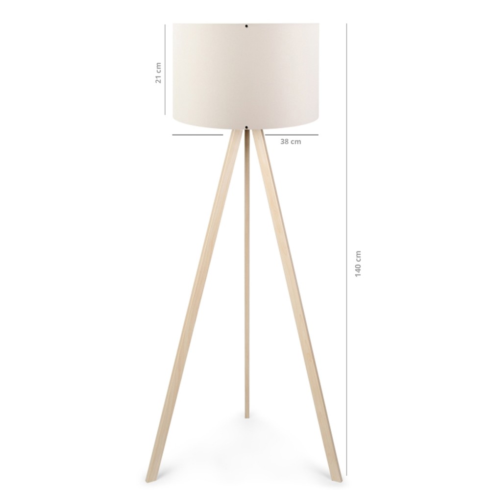 GloboStar® SAGA 204-0046 Μοντέρνο Eπιδαπέδιο Φωτιστικό Μονόφωτο 1 x E27 IP20 Μπεζ Ξύλο με Λευκό Ύφασμα - Μ38 x Π38 x Υ140cm