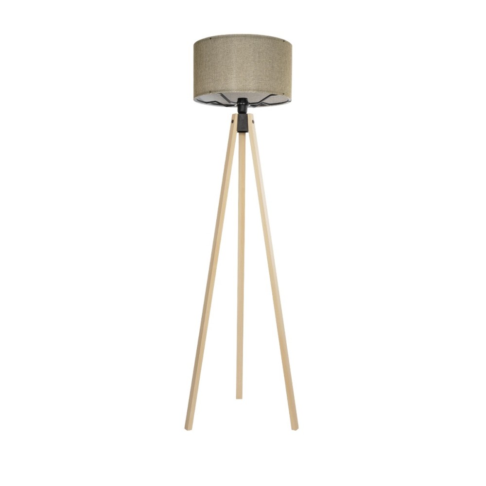 GloboStar® SAGA 204-0047 Μοντέρνο Eπιδαπέδιο Φωτιστικό Μονόφωτο 1 x E27 IP20 Μπεζ Ξύλο με Πράσινο Ύφασμα - Μ38 x Π38 x Υ140cm