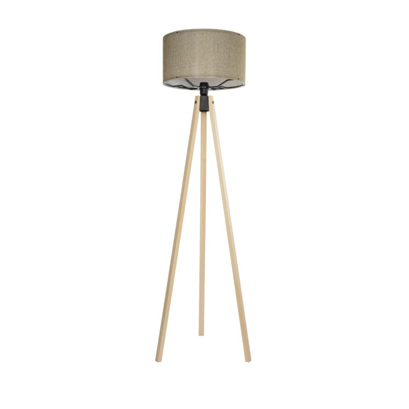 GloboStar® SAGA 204-0047 Μοντέρνο Eπιδαπέδιο Φωτιστικό Μονόφωτο 1 x E27 IP20 Μπεζ Ξύλο με Πράσινο Ύφασμα - Μ38 x Π38 x Υ140cm