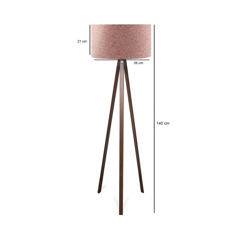 GloboStar® SAGA 204-0049 Μοντέρνο Eπιδαπέδιο Φωτιστικό Μονόφωτο 1 x E27 IP20 Καφέ Ξύλο με Ροζ  Ύφασμα - Μ38 x Π38 x Υ140cm