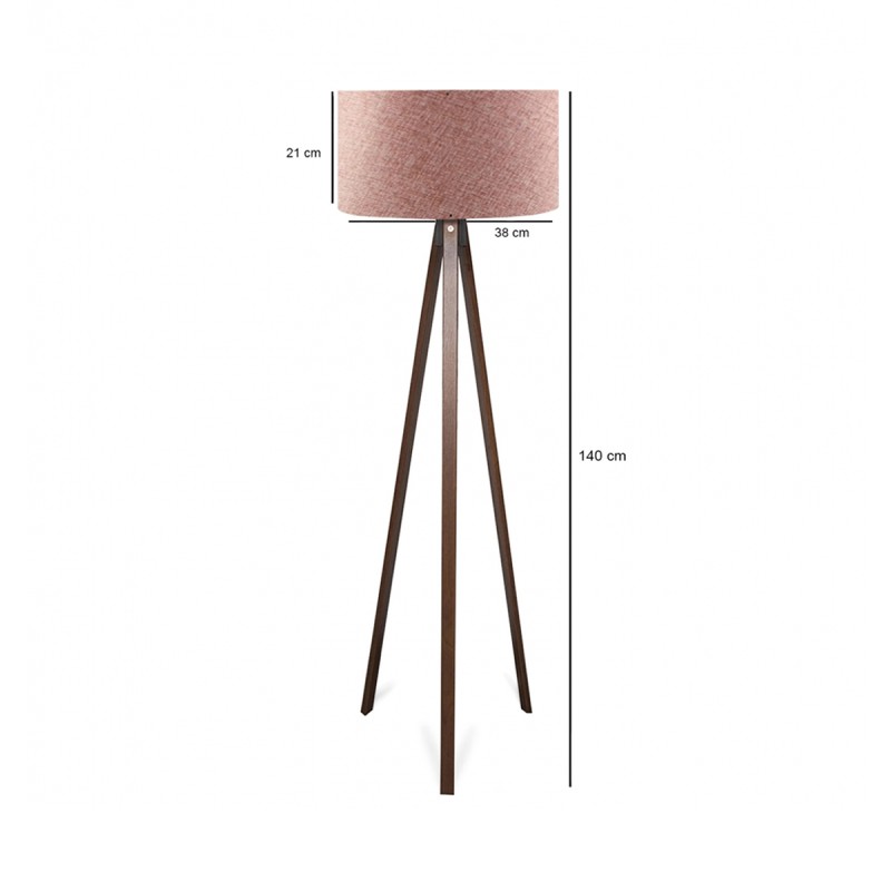GloboStar® SAGA 204-0049 Μοντέρνο Eπιδαπέδιο Φωτιστικό Μονόφωτο 1 x E27 IP20 Καφέ Ξύλο με Ροζ  Ύφασμα - Μ38 x Π38 x Υ140cm