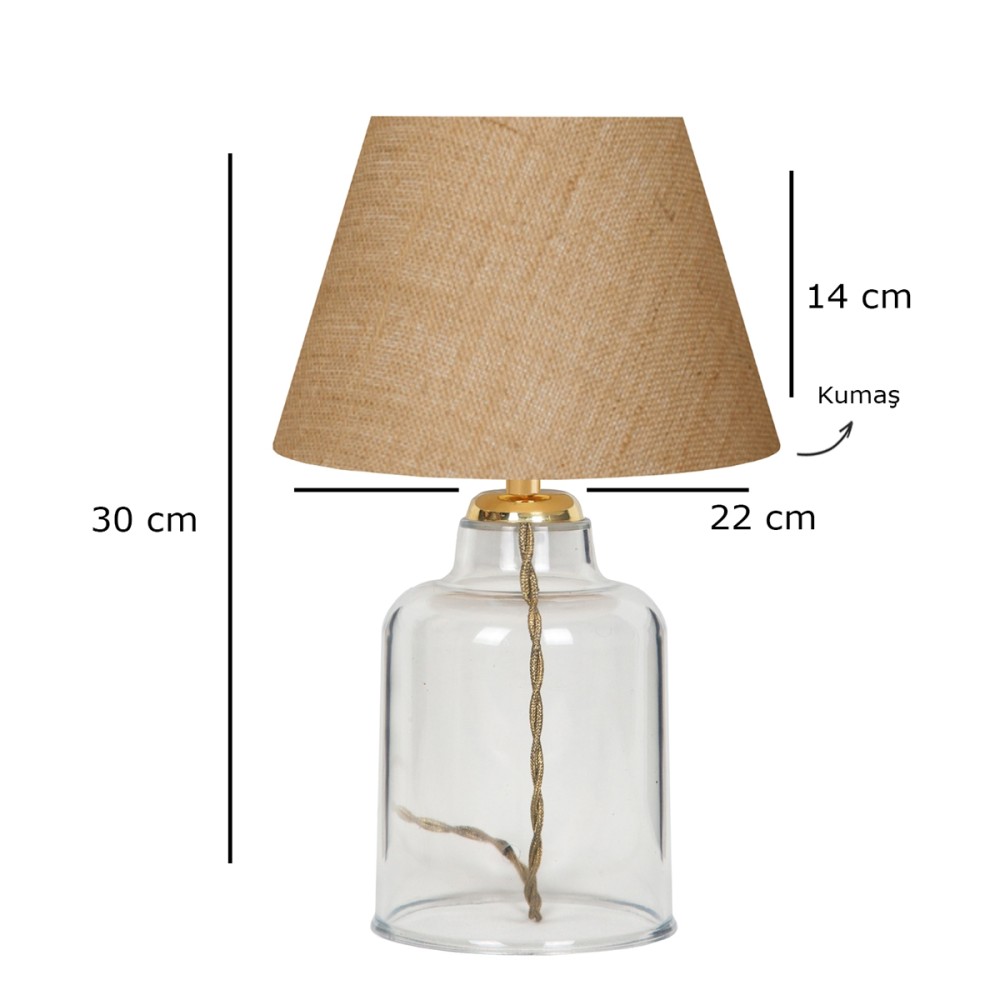 GloboStar® TRANS 204-0055 Μοντέρνο Eπιτραπέζιο Φωτιστικό Πορτατίφ Μονόφωτο 1 x E27 IP20 Διάφανο Πλαστικό με Μπεζ Ύφασμα - Μ22 x Π22 x Υ14cm
