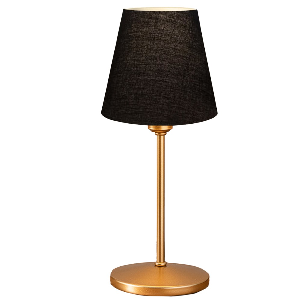 GloboStar® GLOSSY 204-0056 Μοντέρνο Eπιτραπέζιο Φωτιστικό Πορτατίφ Μονόφωτο 1 x E27 IP20 Χρυσό Μέταλλο με Μαύρο Ύφασμα - Μ13 x Π13 x Υ37cm