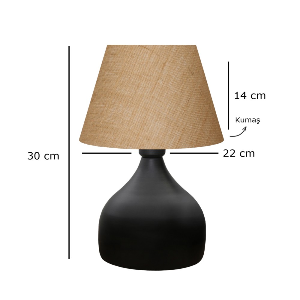GloboStar® PYRAMID 204-0057 Μοντέρνο Eπιτραπέζιο Φωτιστικό Πορτατίφ Μονόφωτο 1 x E27 IP20 Μαύρο Μέταλλο με Μπεζ Ύφασμα - Μ22 x Π22 x Υ30cm