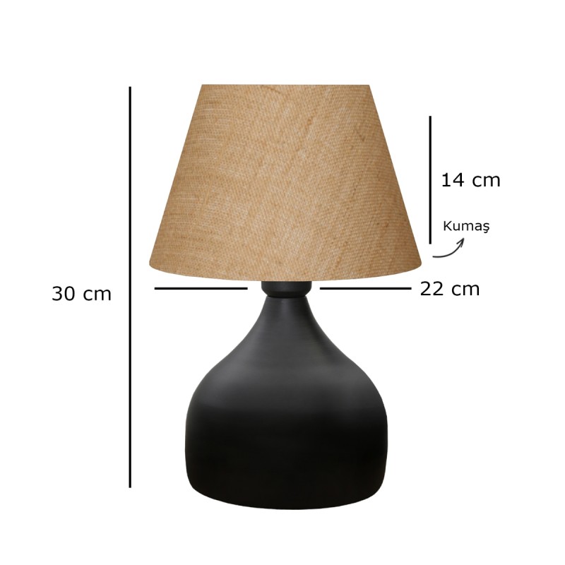 GloboStar® PYRAMID 204-0057 Μοντέρνο Eπιτραπέζιο Φωτιστικό Πορτατίφ Μονόφωτο 1 x E27 IP20 Μαύρο Μέταλλο με Μπεζ Ύφασμα - Μ22 x Π22 x Υ30cm