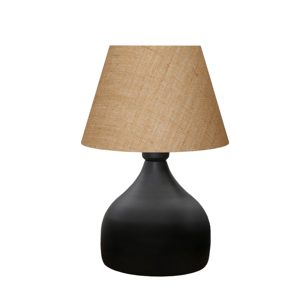 GloboStar® PYRAMID 204-0057 Μοντέρνο Eπιτραπέζιο Φωτιστικό Πορτατίφ Μονόφωτο 1 x E27 IP20 Μαύρο Μέταλλο με Μπεζ Ύφασμα - Μ22 x Π22 x Υ30cm