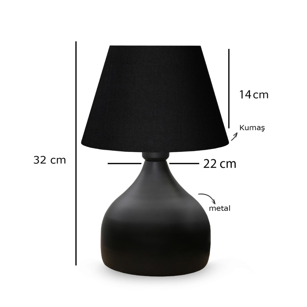 GloboStar® PYRAMID 204-0058 Μοντέρνο Eπιτραπέζιο Φωτιστικό Πορτατίφ Μονόφωτο 1 x E27 IP20 Μαύρο Μέταλλο με Μαύρο Ύφασμα - Μ22 x Π22 x Υ30cm
