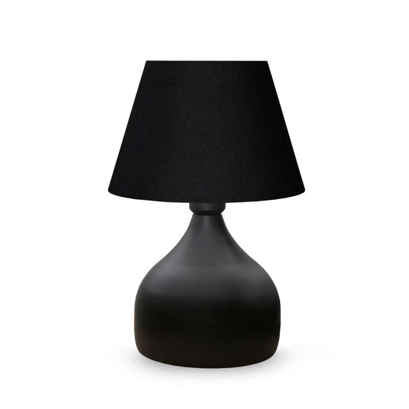 GloboStar® PYRAMID 204-0058 Μοντέρνο Eπιτραπέζιο Φωτιστικό Πορτατίφ Μονόφωτο 1 x E27 IP20 Μαύρο Μέταλλο με Μαύρο Ύφασμα - Μ22 x Π22 x Υ30cm