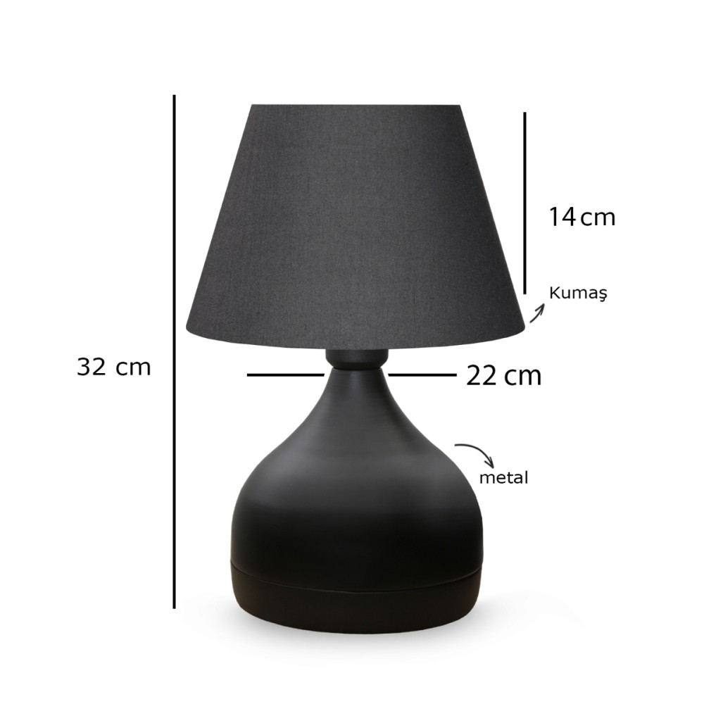 GloboStar® MICKEY 204-0059 Μοντέρνο Eπιτραπέζιο Φωτιστικό Πορτατίφ Μονόφωτο 1 x E27 IP20 Μαύρο Μέταλλο με Μαύρο Ύφασμα - Μ22 x Π22 x Υ30cm