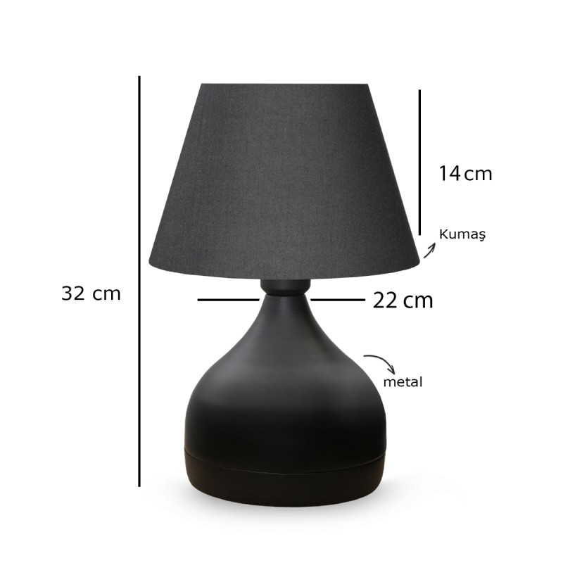 GloboStar® MICKEY 204-0059 Μοντέρνο Eπιτραπέζιο Φωτιστικό Πορτατίφ Μονόφωτο 1 x E27 IP20 Μαύρο Μέταλλο με Μαύρο Ύφασμα - Μ22 x Π22 x Υ30cm