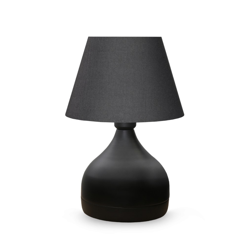 GloboStar® MICKEY 204-0059 Μοντέρνο Eπιτραπέζιο Φωτιστικό Πορτατίφ Μονόφωτο 1 x E27 IP20 Μαύρο Μέταλλο με Μαύρο Ύφασμα - Μ22 x Π22 x Υ30cm