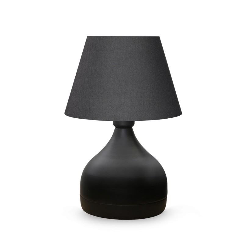 GloboStar® MICKEY 204-0059 Μοντέρνο Eπιτραπέζιο Φωτιστικό Πορτατίφ Μονόφωτο 1 x E27 IP20 Μαύρο Μέταλλο με Μαύρο Ύφασμα - Μ22 x Π22 x Υ30cm