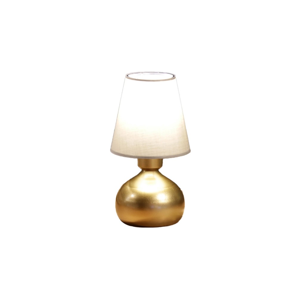 GloboStar® SWEET 204-0061 Μοντέρνο Eπιτραπέζιο Φωτιστικό Πορτατίφ Μονόφωτο 1 x E27 IP20 Χρυσό Μέταλλο με Μπεζ Ύφασμα - Μ13 x Π13 x Υ25cm