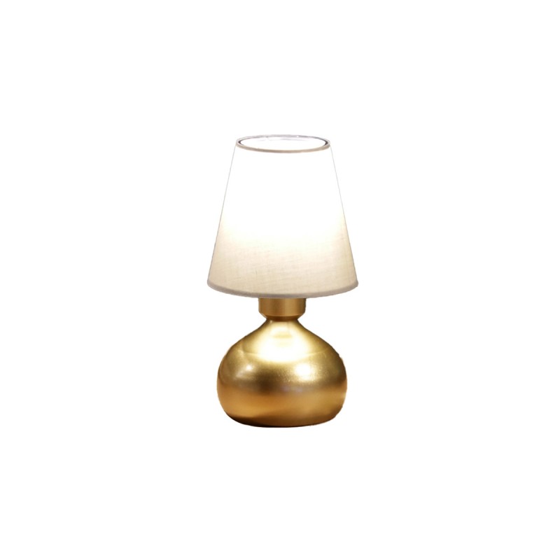 GloboStar® SWEET 204-0061 Μοντέρνο Eπιτραπέζιο Φωτιστικό Πορτατίφ Μονόφωτο 1 x E27 IP20 Χρυσό Μέταλλο με Μπεζ Ύφασμα - Μ13 x Π13 x Υ25cm