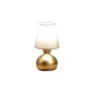 GloboStar® SWEET 204-0061 Μοντέρνο Eπιτραπέζιο Φωτιστικό Μονόφωτο 1 x E27 IP20 Χρυσό Μέταλλο με Μπεζ Ύφασμα - Μ13 x Π13 x Υ25cm