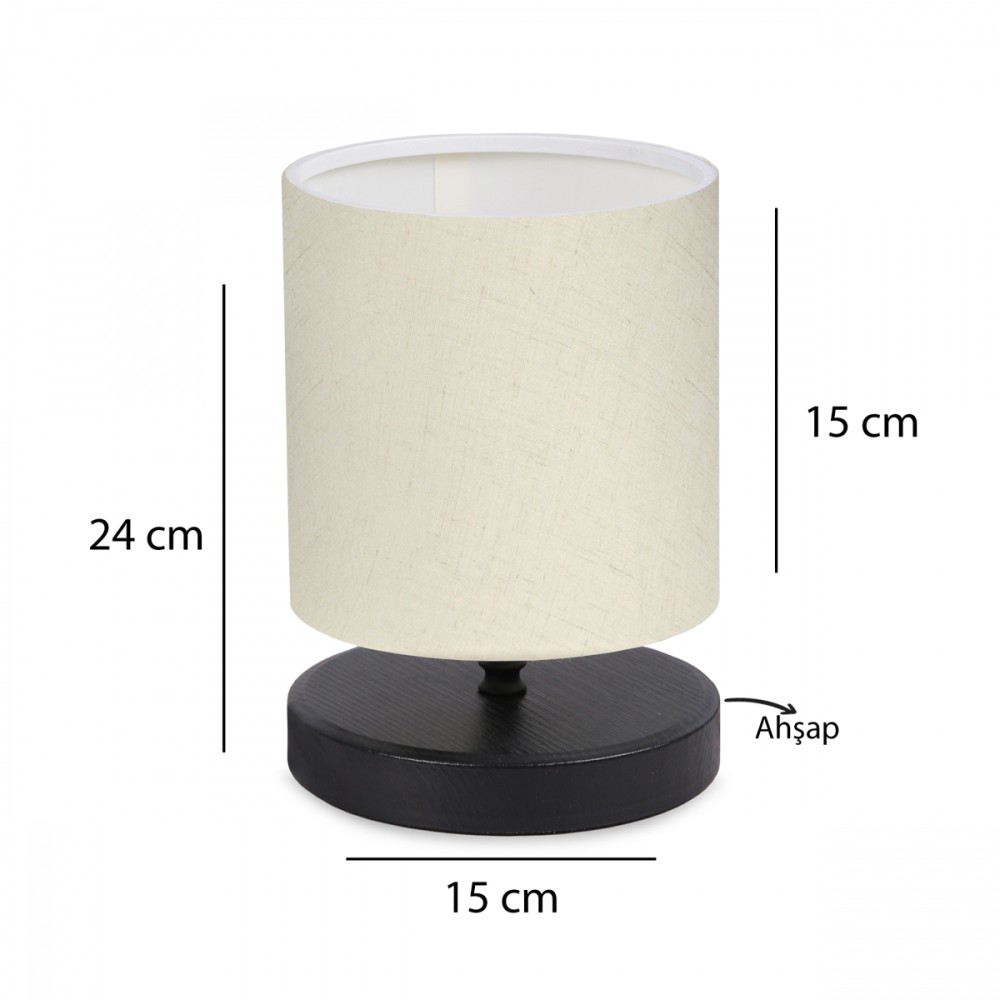 GloboStar® MINNIE 204-0062 Μοντέρνο Eπιτραπέζιο Φωτιστικό Πορτατίφ Μονόφωτο 1 x E27 IP20 Μαύρο Ξύλο με Μπεζ Ύφασμα - Μ15 x Π15 x Υ22cm