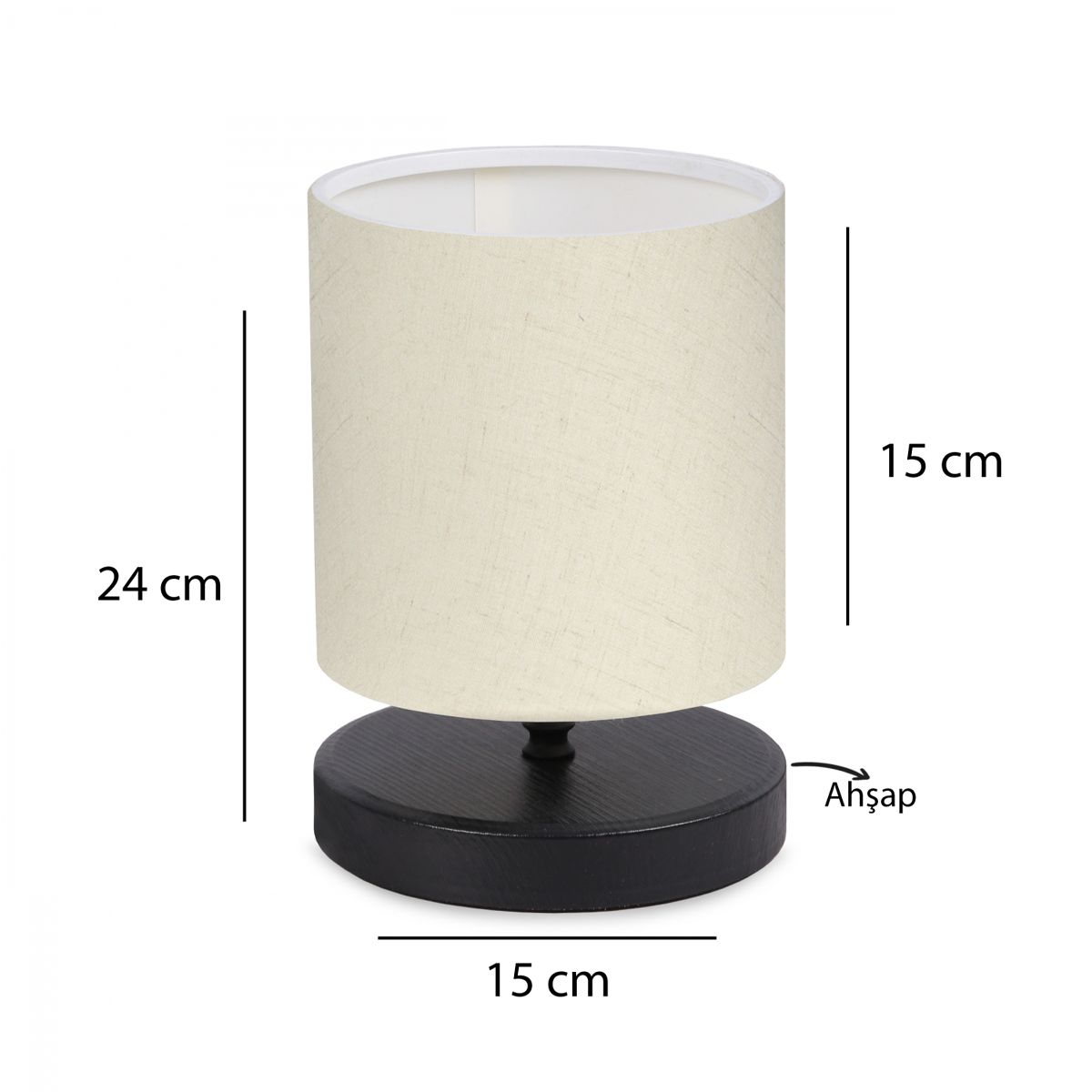 GloboStar® MINNIE 204-0062 Μοντέρνο Eπιτραπέζιο Φωτιστικό Μονόφωτο 1 x E27 IP20 Μαύρο Ξύλο με Μπεζ Ύφασμα - Μ15 x Π15 x Υ22cm