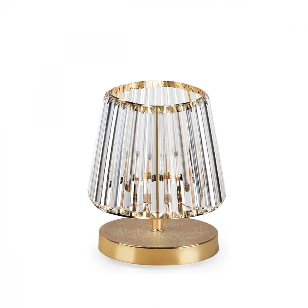 GloboStar® GLASSY 204-0064 Μοντέρνο Eπιτραπέζιο Φωτιστικό Πορτατίφ Μονόφωτο 1 x E27 IP20 Χρυσό Μέταλλο με Διάφανο Κρύσταλλο - Μ15 x Π15 x Υ25cm
