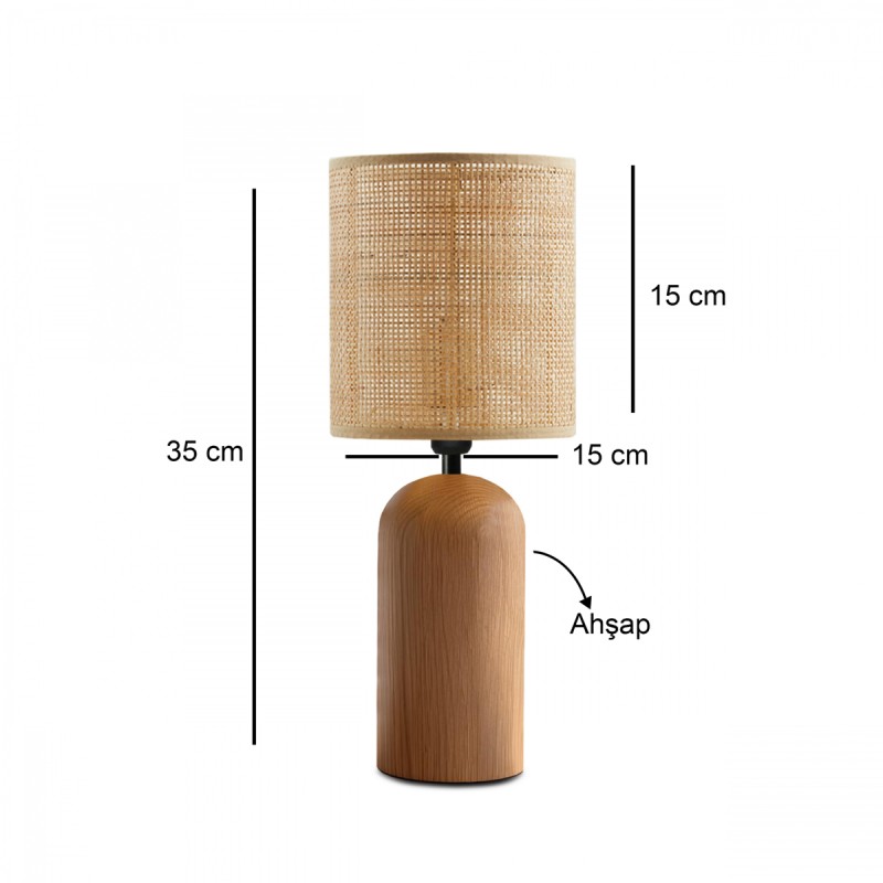 GloboStar® HARD 204-0065 Boho Eπιτραπέζιο Φωτιστικό Πορτατίφ Μονόφωτο 1 x E27 IP20 Καφέ Ξύλο με Μπεζ Ρατάν - Μ15 x Π15 x Υ35cm
