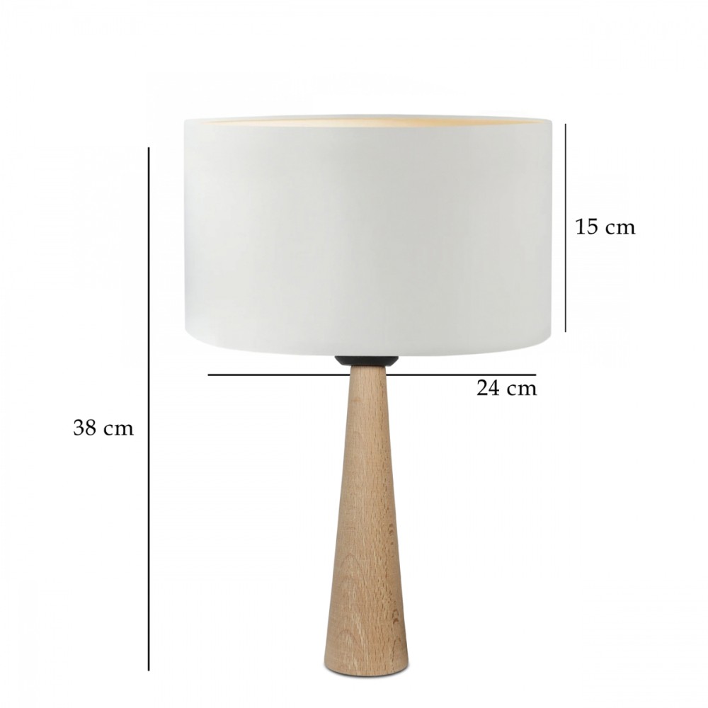 GloboStar® COBRA 204-0066 Μοντέρνο Eπιτραπέζιο Φωτιστικό Πορτατίφ Μονόφωτο 1 x E27 IP20 Μπεζ Ξύλο με Λευκό Ύφασμα - Μ24 x Π24 x Υ38cm
