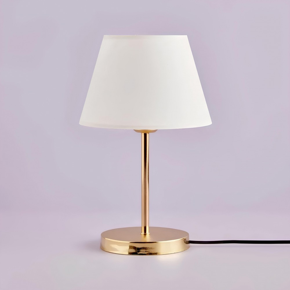GloboStar® GLOSSY 204-0071 Μοντέρνο Eπιτραπέζιο Φωτιστικό Πορτατίφ Μονόφωτο 1 x E27 IP20 Χρυσό Μέταλλο με Λευκό Ύφασμα - Μ22 x Π22 x Υ37cm