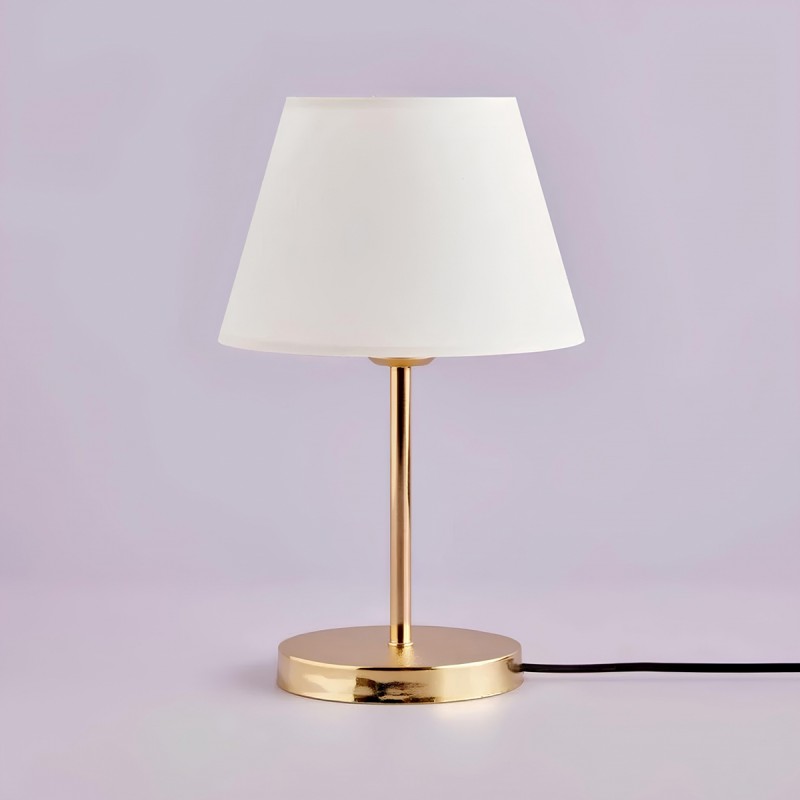 GloboStar® GLOSSY 204-0071 Μοντέρνο Eπιτραπέζιο Φωτιστικό Πορτατίφ Μονόφωτο 1 x E27 IP20 Χρυσό Μέταλλο με Λευκό Ύφασμα - Μ22 x Π22 x Υ37cm