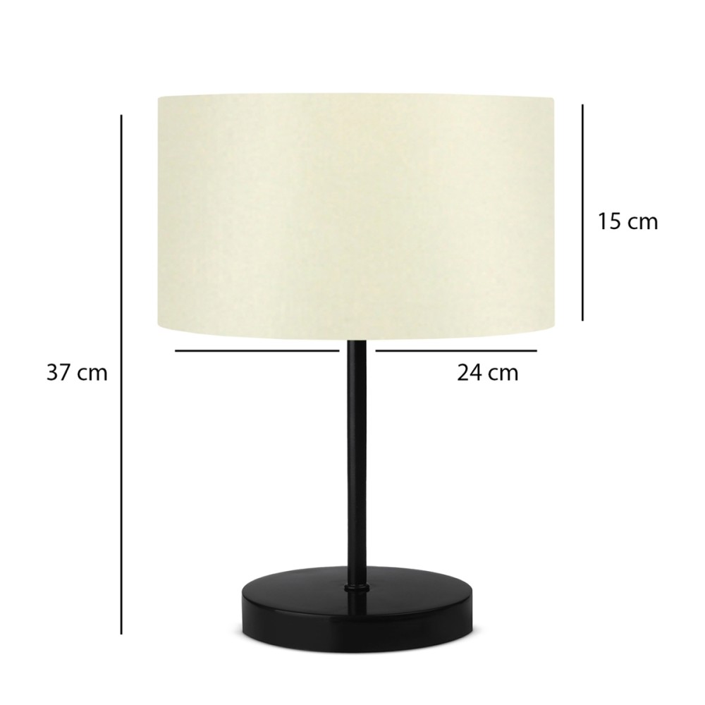 GloboStar® LARA 204-0075 Μοντέρνο Eπιτραπέζιο Φωτιστικό Πορτατίφ Μονόφωτο 1 x E27 IP20 Μαύρο Μέταλλο με Μπεζ Ύφασμα - Μ24 x Π24 x Υ35cm
