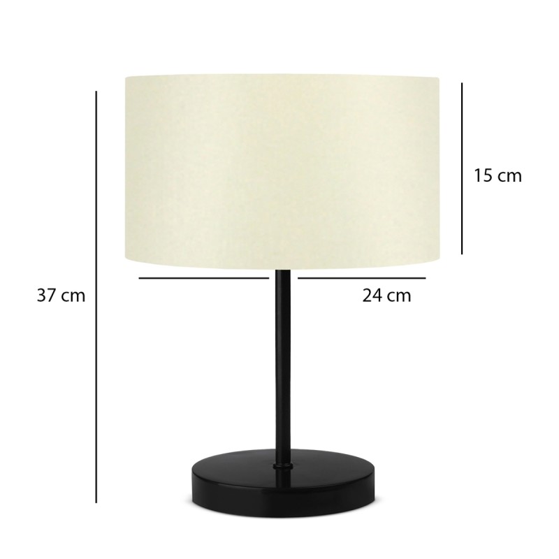 GloboStar® LARA 204-0075 Μοντέρνο Eπιτραπέζιο Φωτιστικό Πορτατίφ Μονόφωτο 1 x E27 IP20 Μαύρο Μέταλλο με Μπεζ Ύφασμα - Μ24 x Π24 x Υ35cm