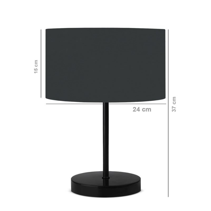GloboStar® LARA 204-0076 Μοντέρνο Eπιτραπέζιο Φωτιστικό Πορτατίφ Μονόφωτο 1 x E27 IP20 Μαύρο Μέταλλο με Μαύρο Ύφασμα - Μ24 x Π24 x Υ35cm