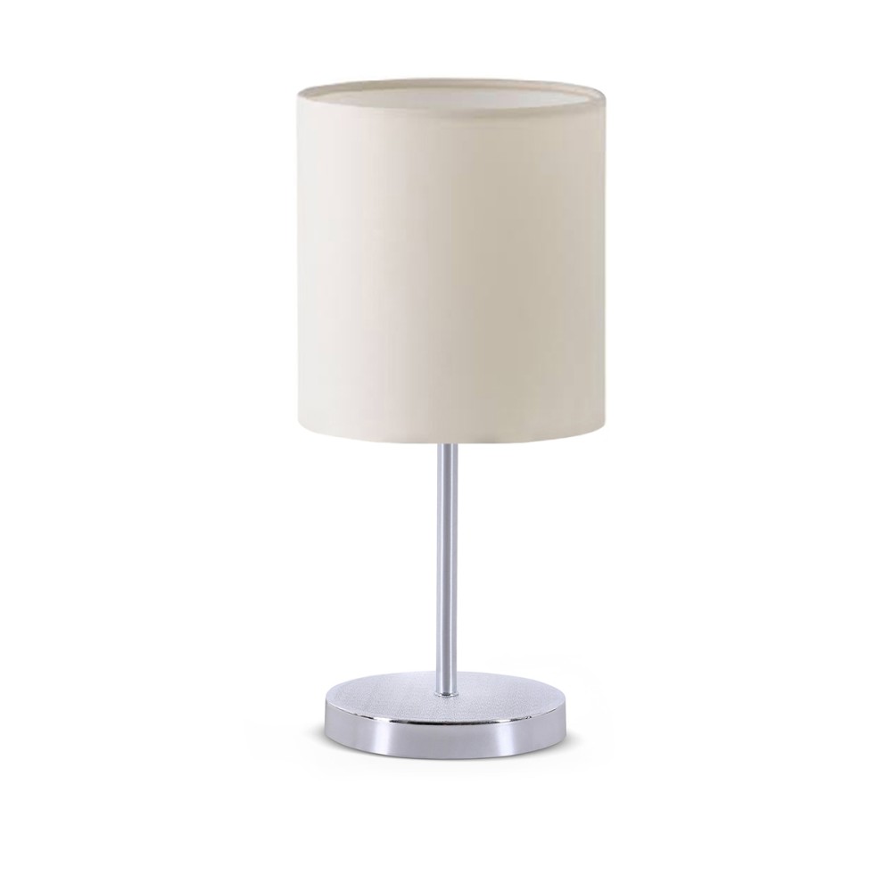 GloboStar® GLOSSY 204-0077 Μοντέρνο Eπιτραπέζιο Φωτιστικό Πορτατίφ Μονόφωτο 1 x E27 IP20 Ασημί Μέταλλο με Μπεζ Ύφασμα - Μ15 x Π15 x Υ39cm