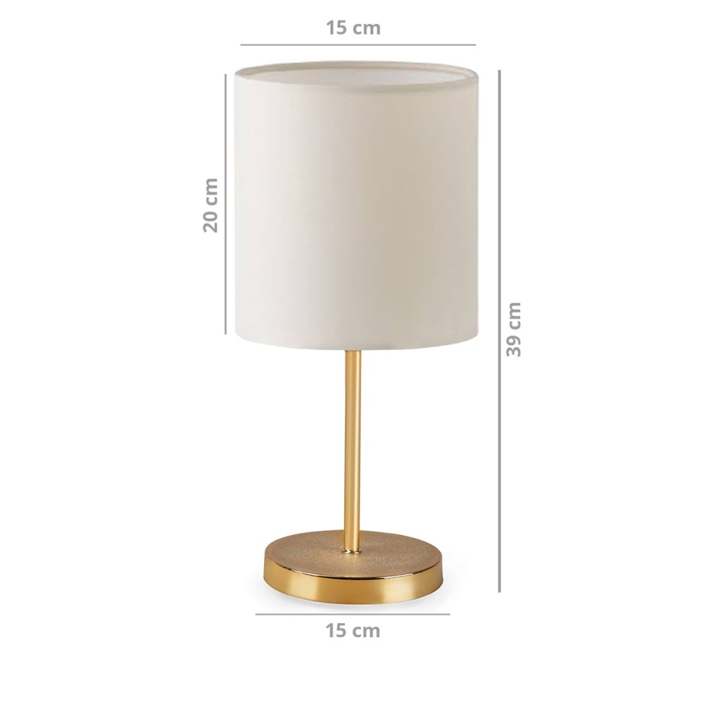 GloboStar® GLOSSY 204-0078 Μοντέρνο Eπιτραπέζιο Φωτιστικό Πορτατίφ Μονόφωτο 1 x E27 IP20 Χρυσό Μέταλλο με Μπεζ Ύφασμα - Μ15 x Π15 x Υ39cm